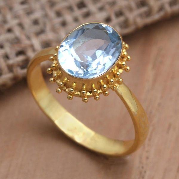 Alternate image for Gold-Plated Blue Topaz Single Stone Ring Snowflake Surprise