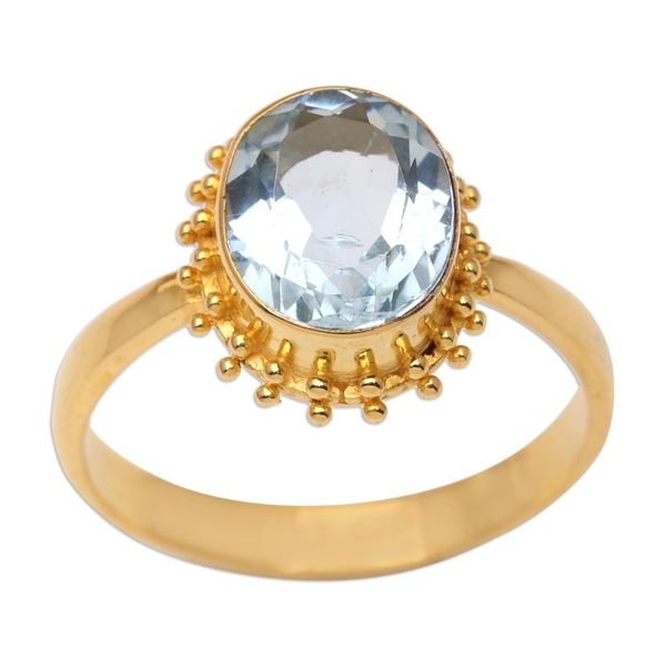 Alternate image for Gold-Plated Blue Topaz Single Stone Ring Snowflake Surprise