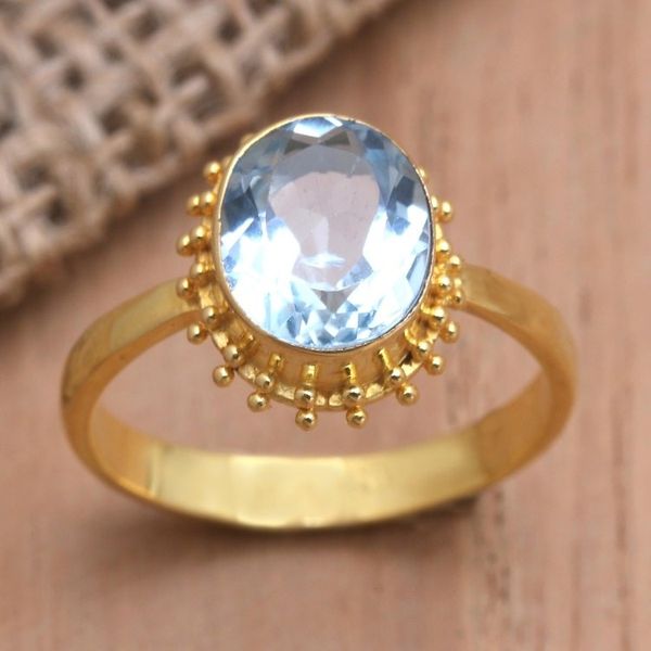 Alternate image for Gold-Plated Blue Topaz Single Stone Ring Snowflake Surprise