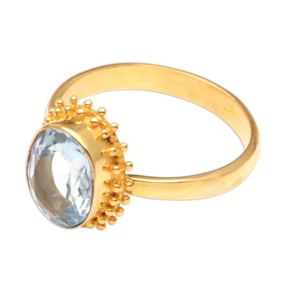 Alternate image for Gold-Plated Blue Topaz Single Stone Ring Snowflake Surprise