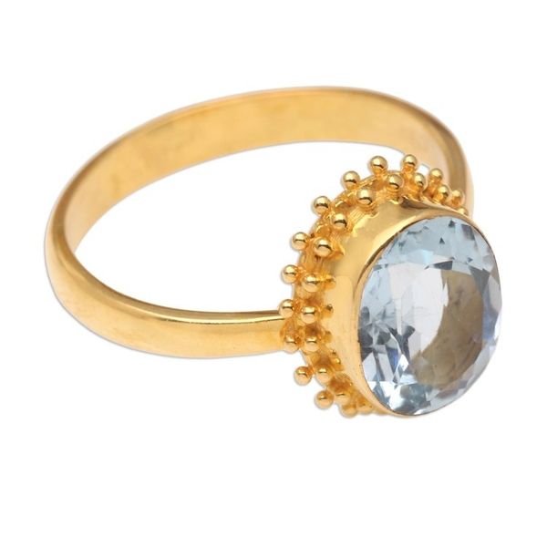 Alternate image for Gold-Plated Blue Topaz Single Stone Ring Snowflake Surprise