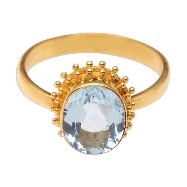 Alternate image for Gold-Plated Blue Topaz Single Stone Ring Snowflake Surprise