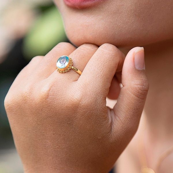 Alternate image for Gold-Plated Blue Topaz Single Stone Ring Snowflake Surprise