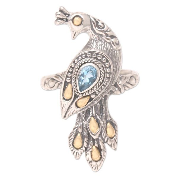 Alternate image for Artisan Crafted Blue Topaz Ring Brilliant Peacock