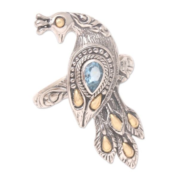 Alternate image for Artisan Crafted Blue Topaz Ring Brilliant Peacock