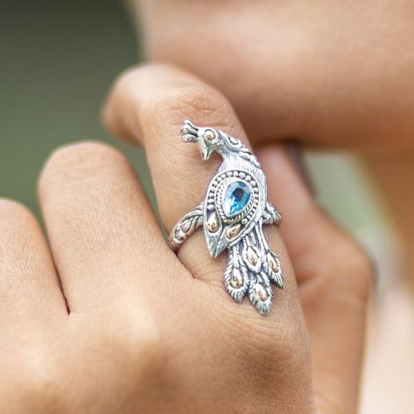 Alternate image for Artisan Crafted Blue Topaz Ring Brilliant Peacock
