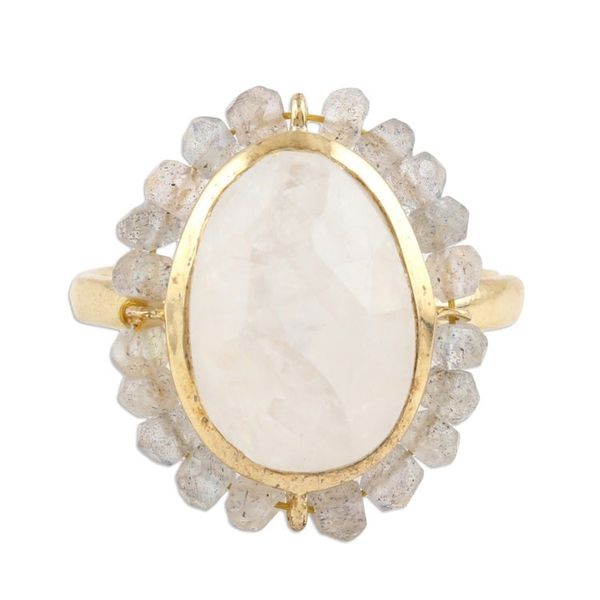 Alternate image for 18k Gold-Plated Cocktail Ring with Faceted Gem and Beads Radiant Oasis