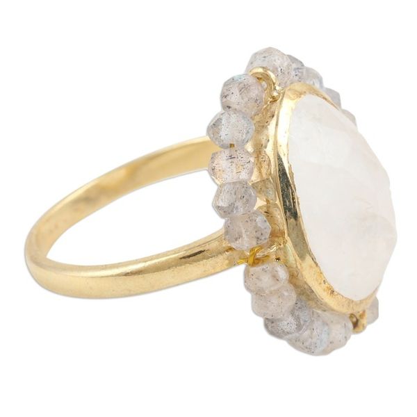 Alternate image for 18k Gold-Plated Cocktail Ring with Faceted Gem and Beads Radiant Oasis