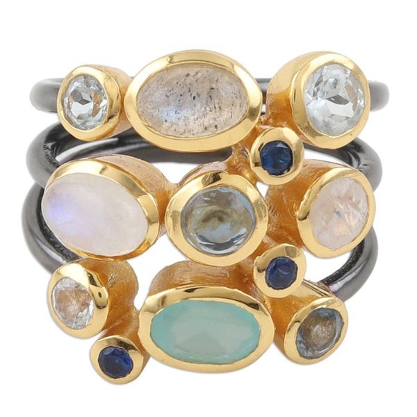 Alternate image for Modern Gold-Accented Multi-Gemstone Cocktail Ring from India Multicolored Fusion
