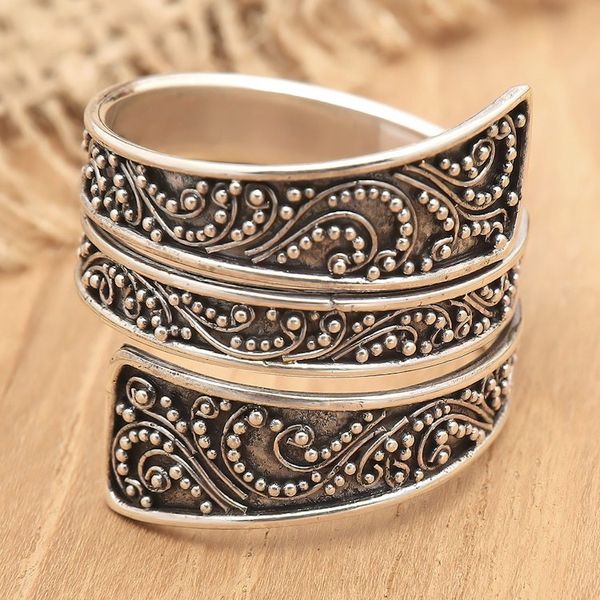 Alternate image for Polished Traditional Balinese Sterling Silver Wrap Ring Meet Me in Bali