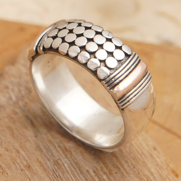 Alternate image for Mens Sterling Silver Band Ring with Dots and Gold Accents Knights Dots