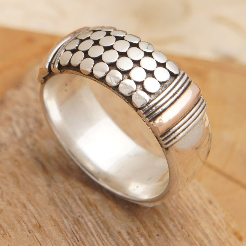 Men's Sterling Silver Band Ring with Dots and Gold Accents 'Knight's Dots'