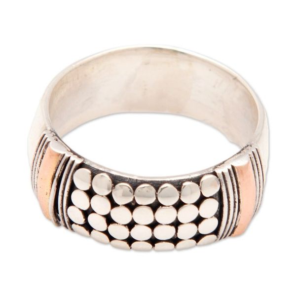 Alternate image for Mens Sterling Silver Band Ring with Dots and Gold Accents Knights Dots