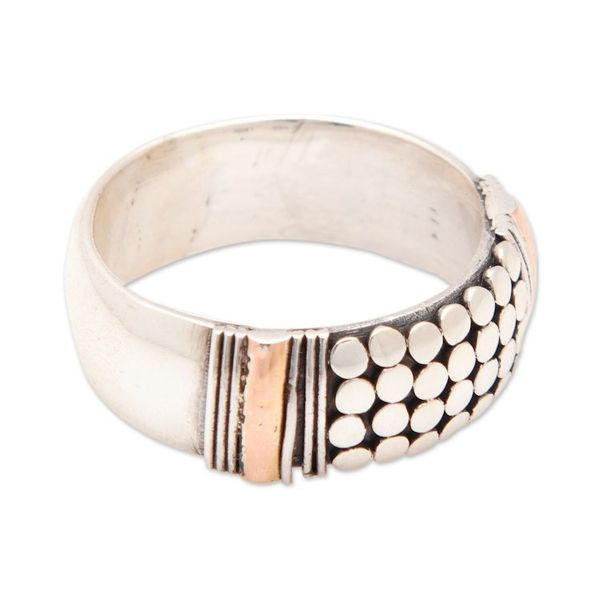 Alternate image for Mens Sterling Silver Band Ring with Dots and Gold Accents Knights Dots