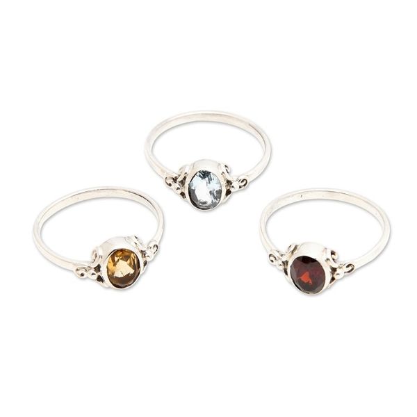 Alternate image for High-Polished 3-Piece Single Stone Ring Set with Oval Gems Sublime Colors