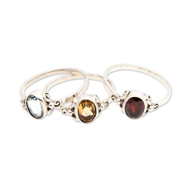 Alternate image for High-Polished 3-Piece Single Stone Ring Set with Oval Gems Sublime Colors