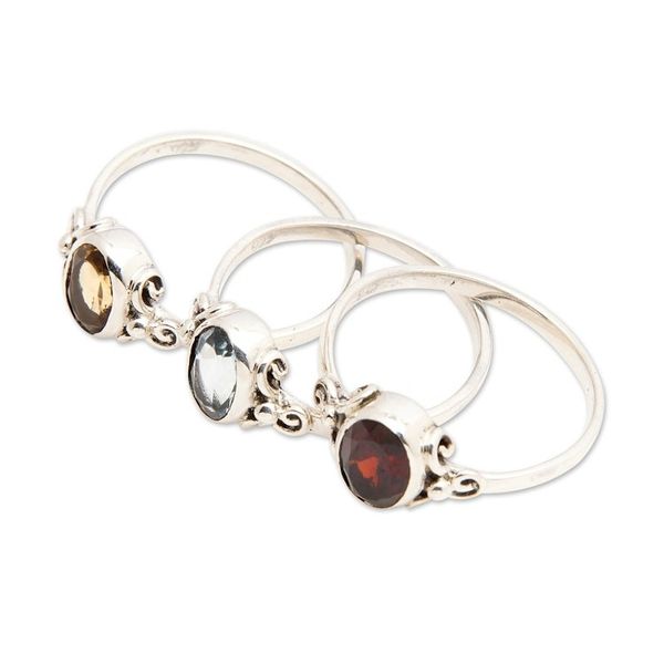 Alternate image for High-Polished 3-Piece Single Stone Ring Set with Oval Gems Sublime Colors