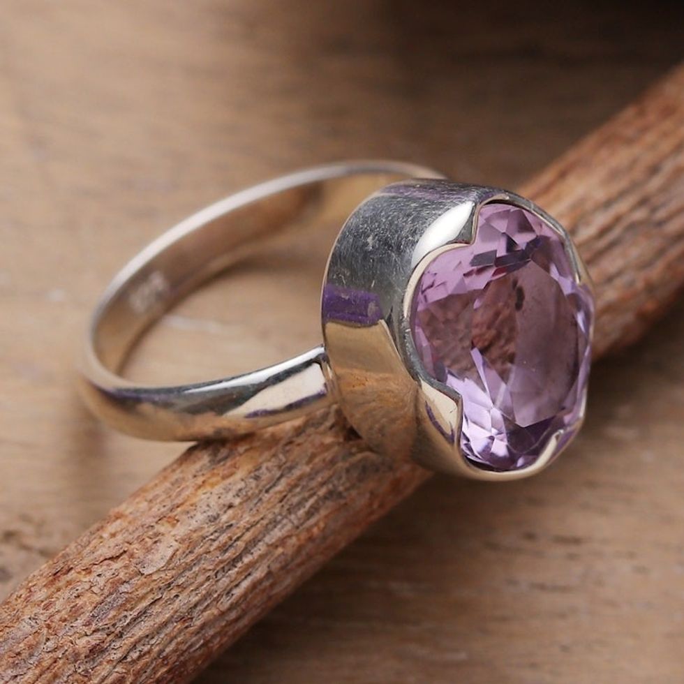Polished Sterling Silver and Amethyst Single Stone Ring 'Posh Purple'