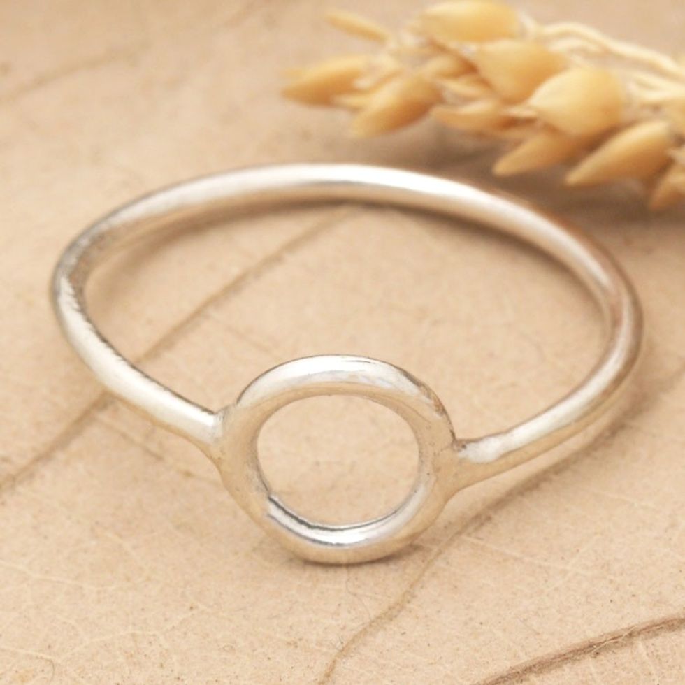 Lustrous Modern Geometric Sterling Silver Band Ring 'Circle Glam'