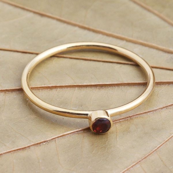 Alternate image for Natural Garnet and 8k Gold Plate Solitaire Ring Subtly Sweet