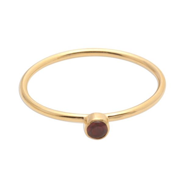 Alternate image for Natural Garnet and 8k Gold Plate Solitaire Ring Subtly Sweet