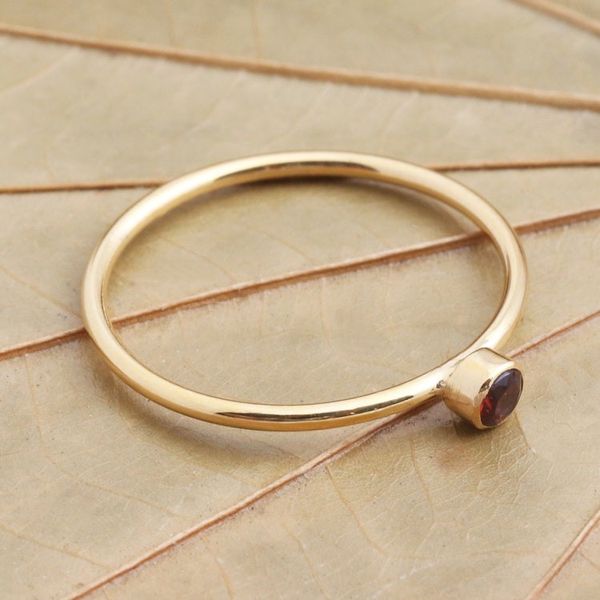 Alternate image for Natural Garnet and 8k Gold Plate Solitaire Ring Subtly Sweet