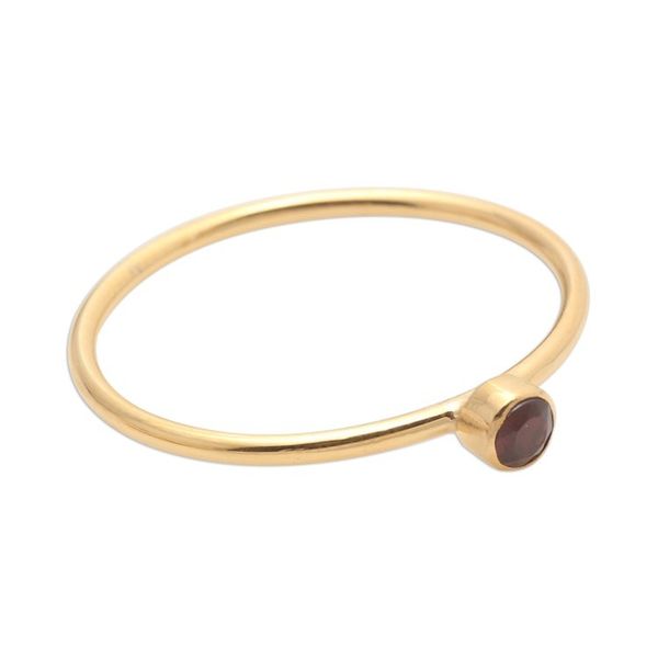Alternate image for Natural Garnet and 8k Gold Plate Solitaire Ring Subtly Sweet