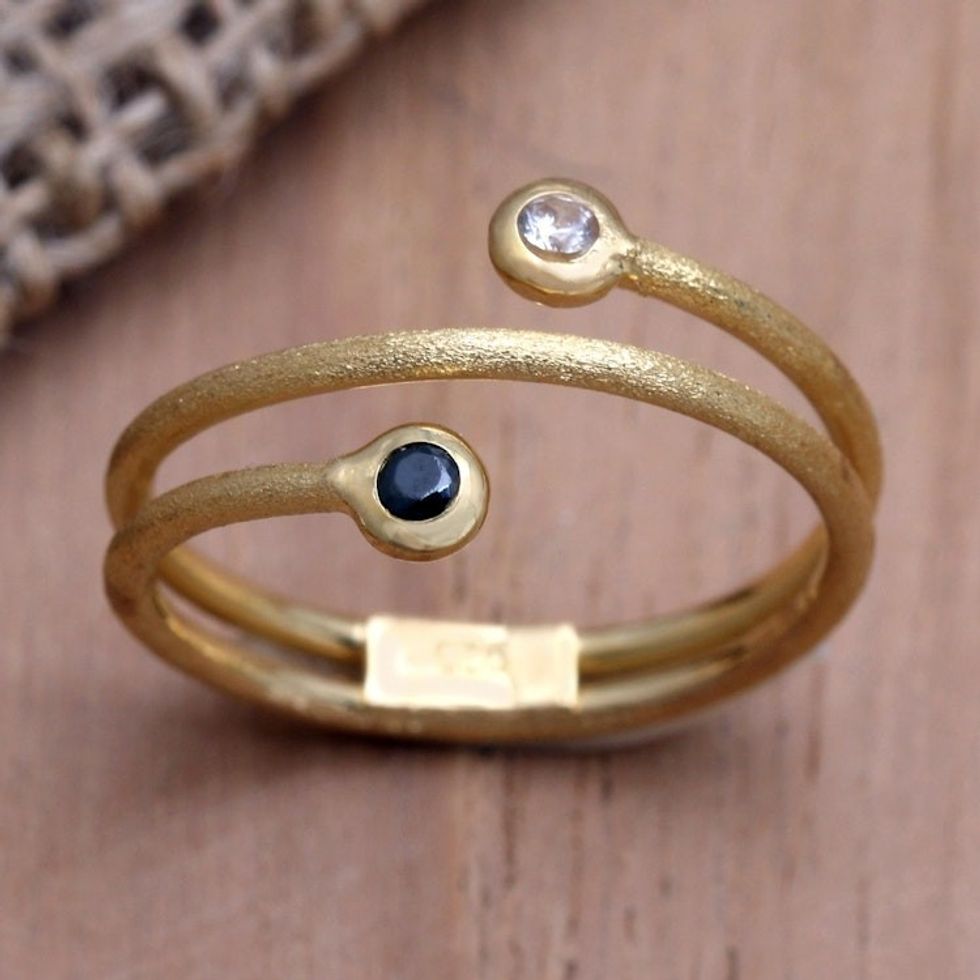 14K Gold Plated Wrap Ring with Cubic Zirconia and Crystal 'Light to Dark'