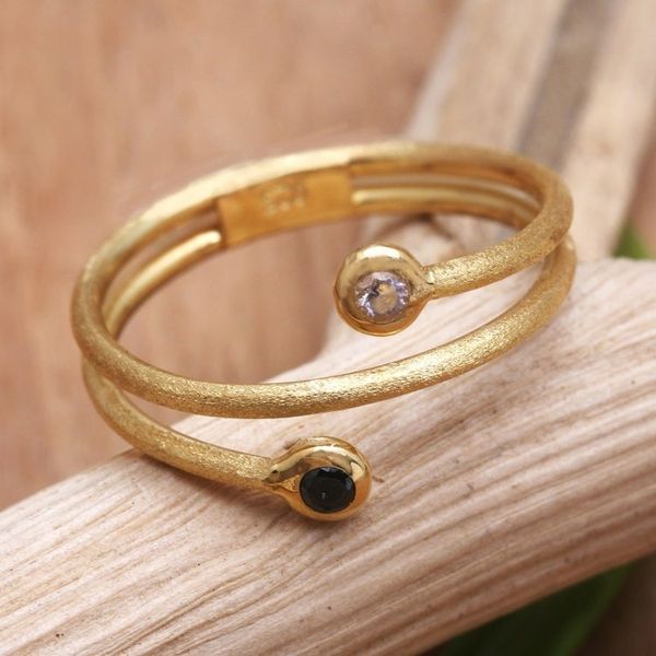Alternate image for 14K Gold Plated Wrap Ring with Cubic Zirconia and Crystal Light to Dark