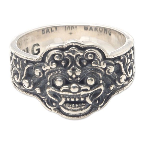 Alternate image for Mens Barong-Themed Sterling Silver Cocktail Ring from Bali Barong Soul