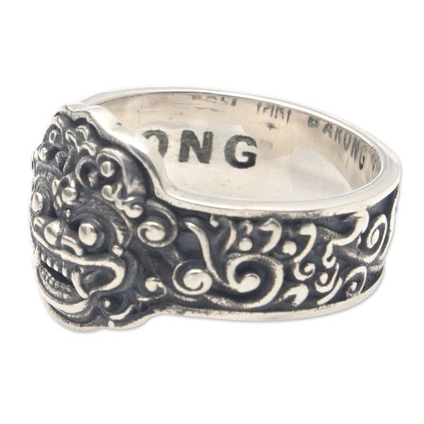 Alternate image for Mens Barong-Themed Sterling Silver Cocktail Ring from Bali Barong Soul