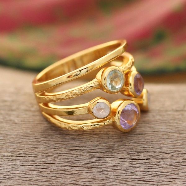 Alternate image for Colorful 18k Gold-Plated Multi-Stone Ring Crafted in India Colorful Fantasy