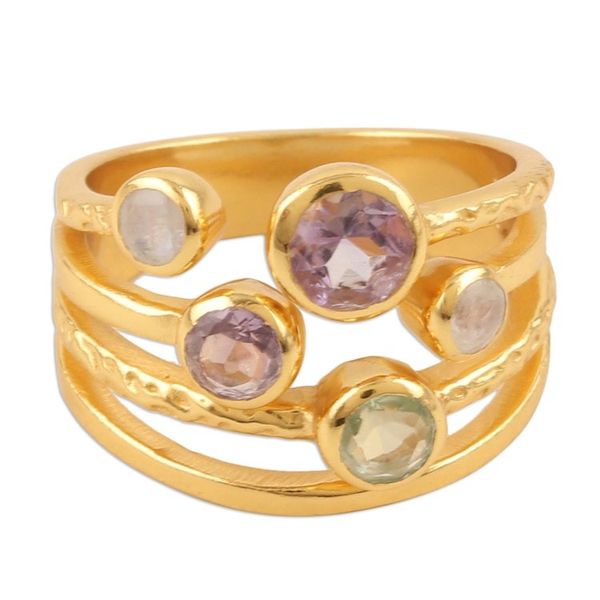 Alternate image for Colorful 18k Gold-Plated Multi-Stone Ring Crafted in India Colorful Fantasy