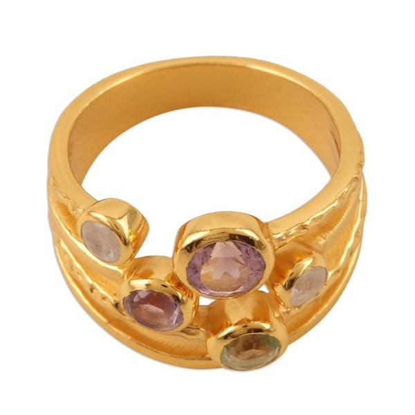 Alternate image for Colorful 18k Gold-Plated Multi-Stone Ring Crafted in India Colorful Fantasy
