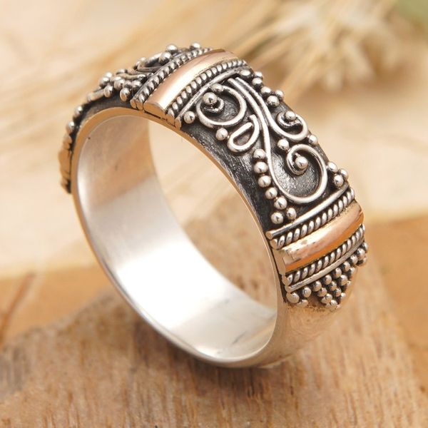 Alternate image for Sterling Silver Band Ring with 18k Gold Accents from Bali Precious Wish