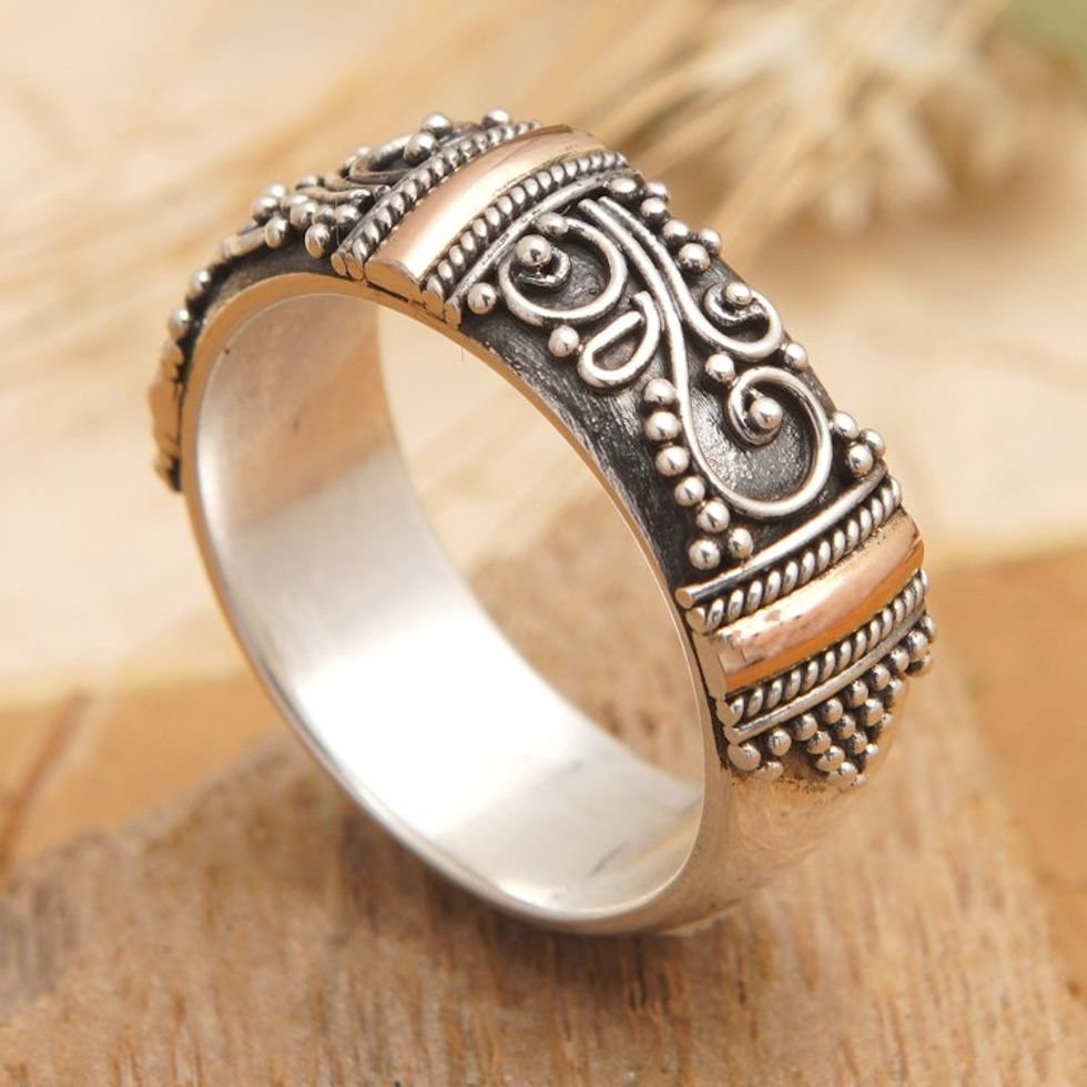 Sterling Silver Band Ring with 18k Gold Accents from Bali 'Precious Wish'