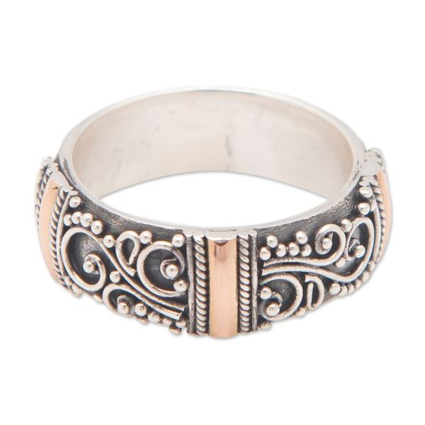 Alternate image for Sterling Silver Band Ring with 18k Gold Accents from Bali Precious Wish