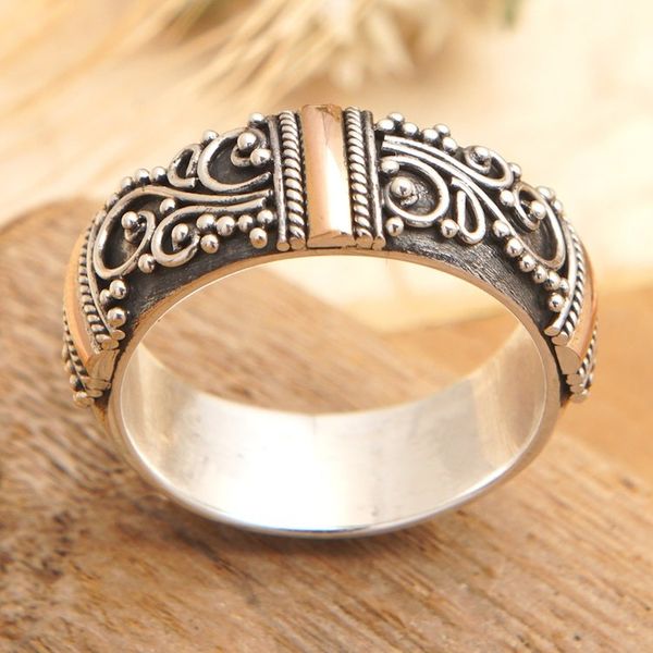Alternate image for Sterling Silver Band Ring with 18k Gold Accents from Bali Precious Wish
