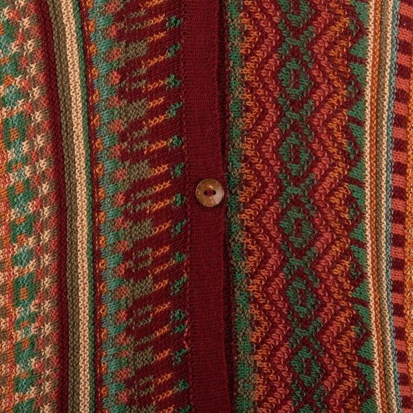 Alternate image for Baby Alpaca Blend Cardigan with Geometric Patterns from Peru Zig-Zag Threads in Red