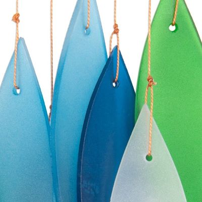 Alternate image for Glass and Wood Wind Chime in Blue Teal Green and White Rhythm of Life