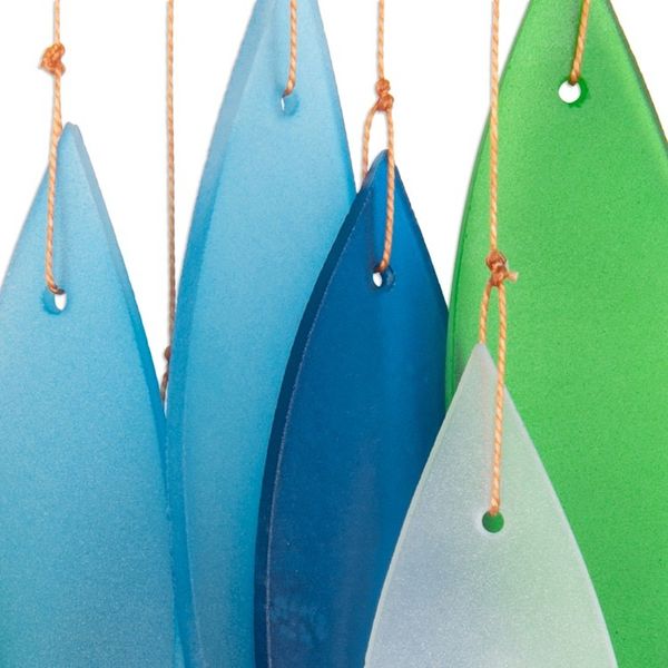 Alternate image for Glass and Wood Wind Chime in Blue Teal Green and White Rhythm of Life