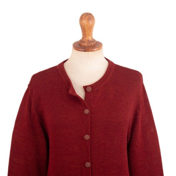 Alternate image for Scarlet Red 100 Cotton Cardigan with Crocheted Stripes Scarlet Route