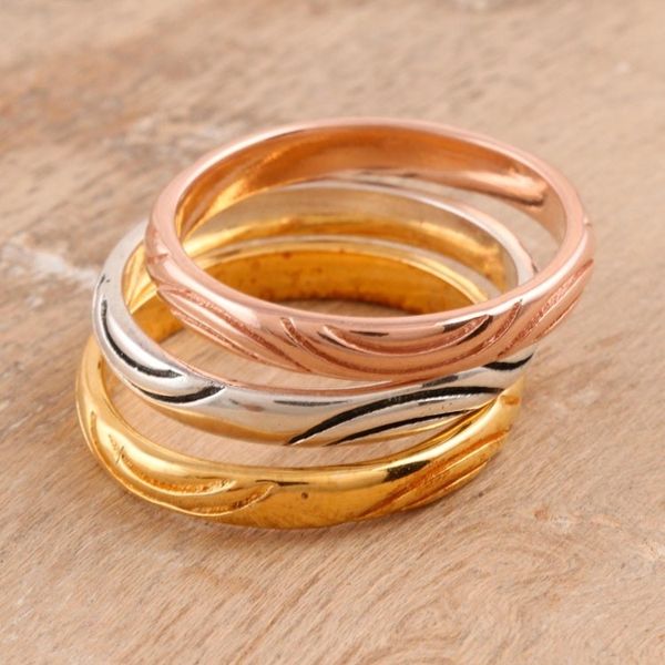 Alternate image for Gold and Silver Engraved Stacking Band Rings Set of 3 Triple Union