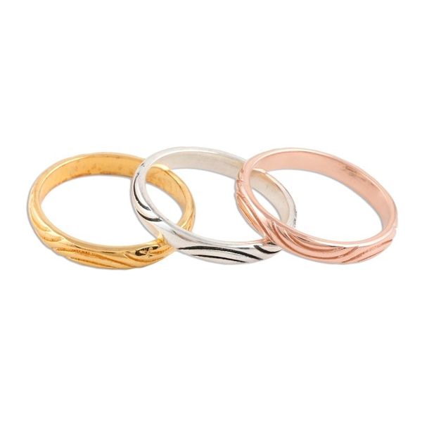 Alternate image for Gold and Silver Engraved Stacking Band Rings Set of 3 Triple Union