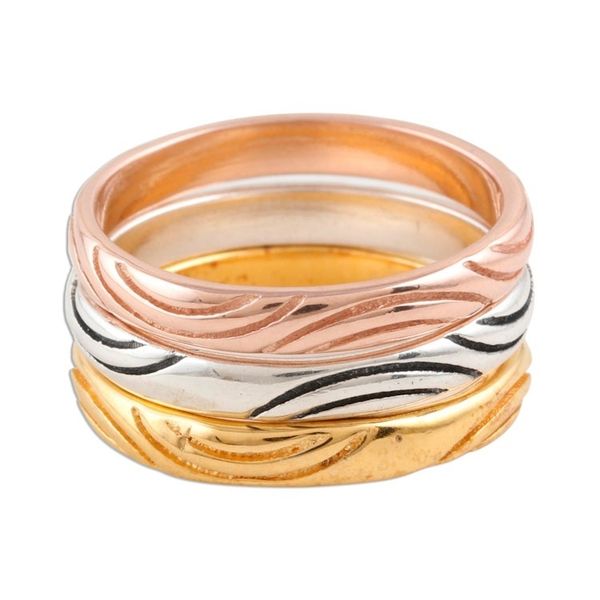 Alternate image for Gold and Silver Engraved Stacking Band Rings Set of 3 Triple Union