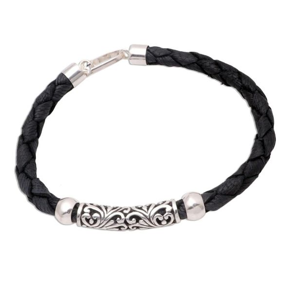 Alternate image for Balinese Style Sterling Silver and Leather Bracelet Sanur Flourish