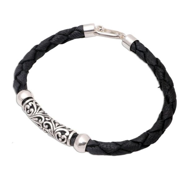 Alternate image for Balinese Style Sterling Silver and Leather Bracelet Sanur Flourish