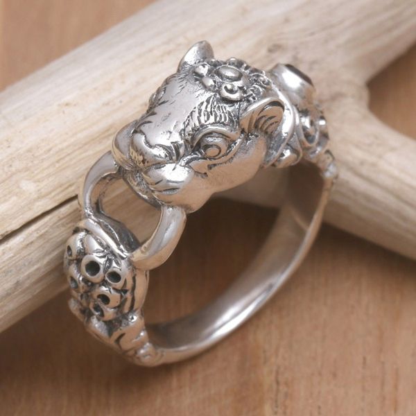 Alternate image for Mens Artisan Crafted Sterling Silver Ring Silver Tiger