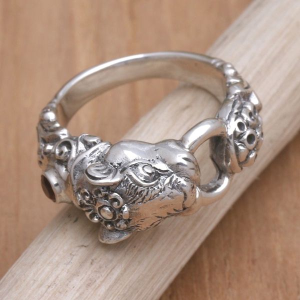 Alternate image for Mens Artisan Crafted Sterling Silver Ring Silver Tiger