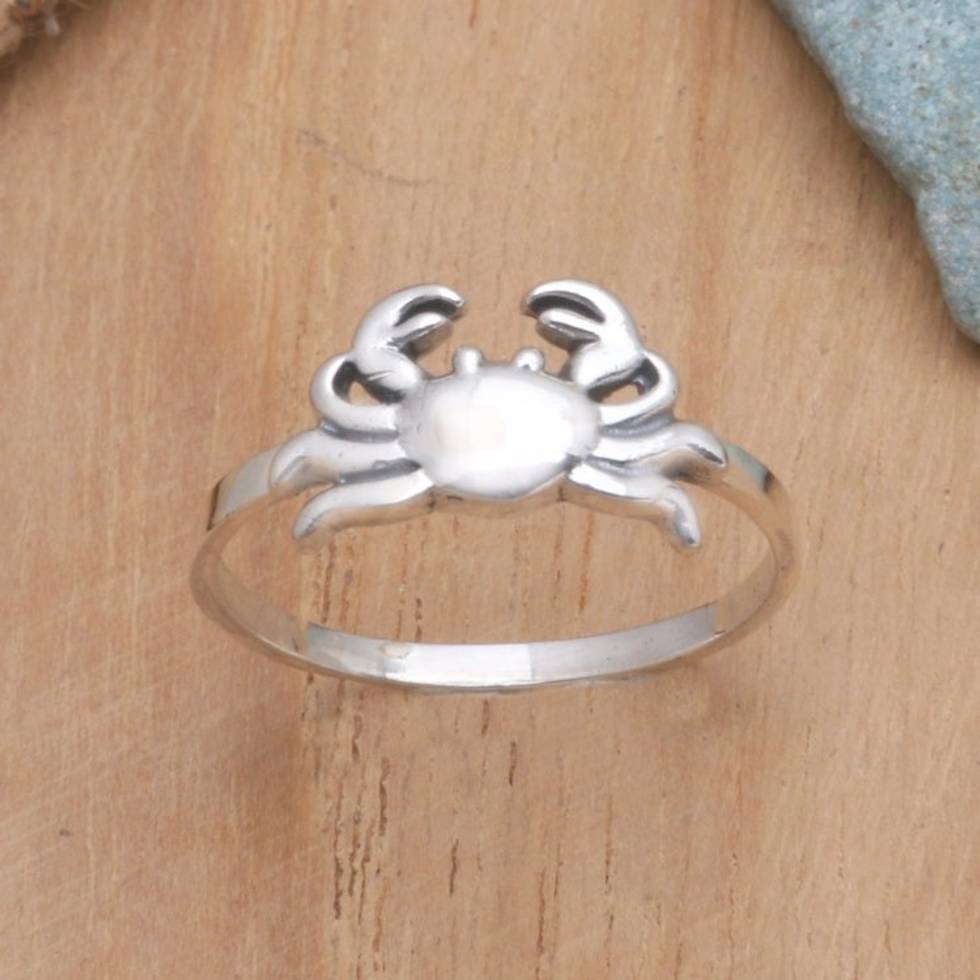 Sterling Silver Band Ring with Crab Motif 'Crabby Creature'